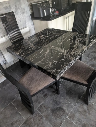 Black marble table chairs - black,