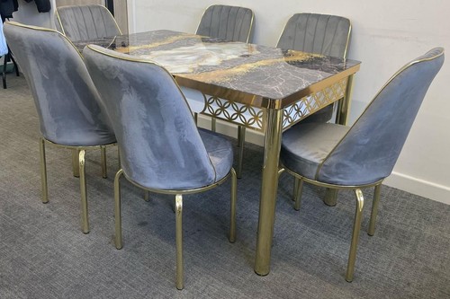 Grey and gold marble dining - and,